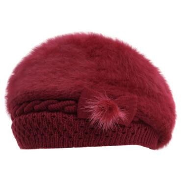 XdanqinX 2019 New Winter Thick Velvet Women's Warm Berets Fashion Elegant Female Hat Bow Headdress Decorated Rabbit Fur Hats