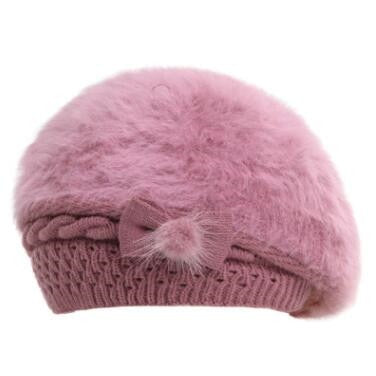 XdanqinX 2019 New Winter Thick Velvet Women's Warm Berets Fashion Elegant Female Hat Bow Headdress Decorated Rabbit Fur Hats