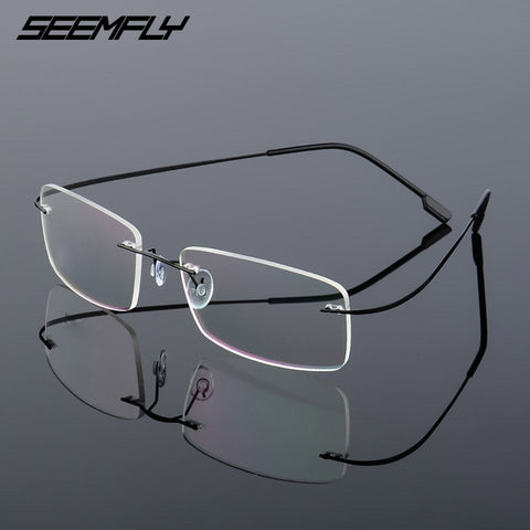 SEEMFLY Frameless Anti Blue Light Glasses Frame Women Men Rimless Metal Temple Eyeglasses Female Male Ultralight Eyewear