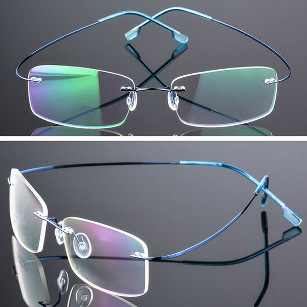 SEEMFLY Frameless Anti Blue Light Glasses Frame Women Men Rimless Metal Temple Eyeglasses Female Male Ultralight Eyewear