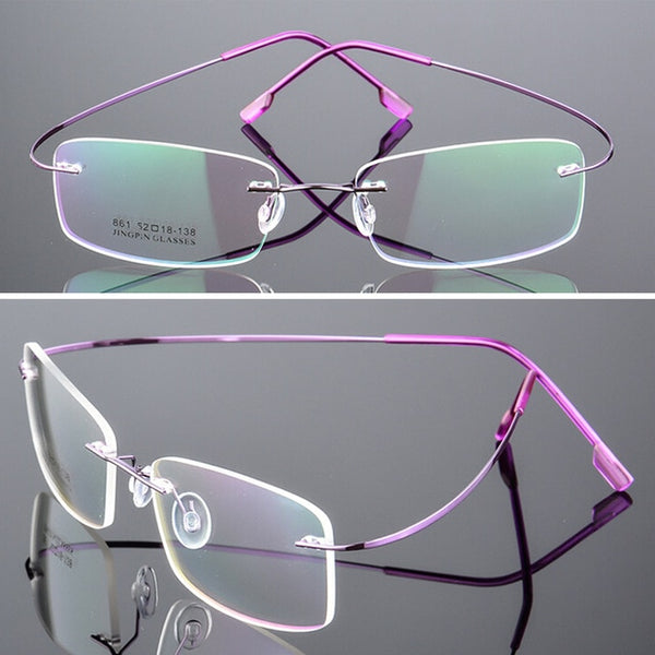 SEEMFLY Frameless Anti Blue Light Glasses Frame Women Men Rimless Metal Temple Eyeglasses Female Male Ultralight Eyewear