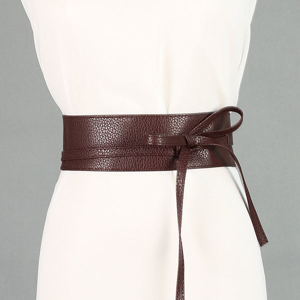 Spring Elegant Women Fashion Color Soft Faux Leather Wide Belt Self Tie Wrap Around Waist Band Dress Belt new