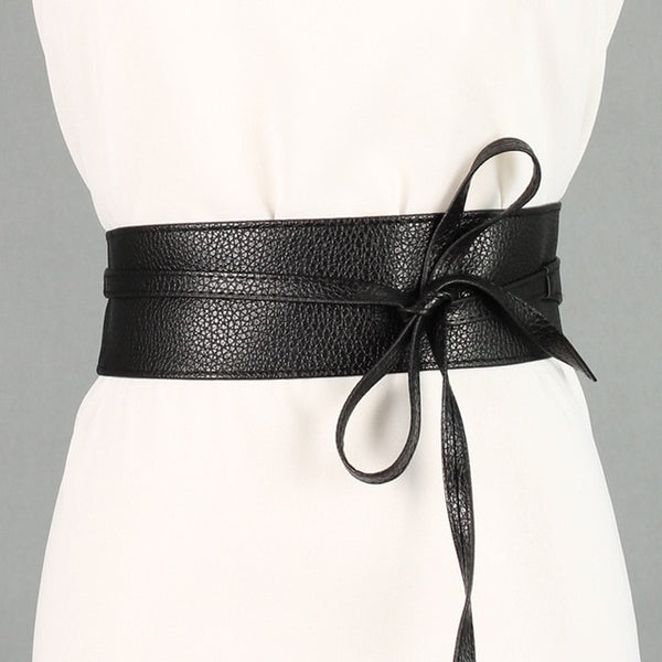 Spring Elegant Women Fashion Color Soft Faux Leather Wide Belt Self Tie Wrap Around Waist Band Dress Belt new