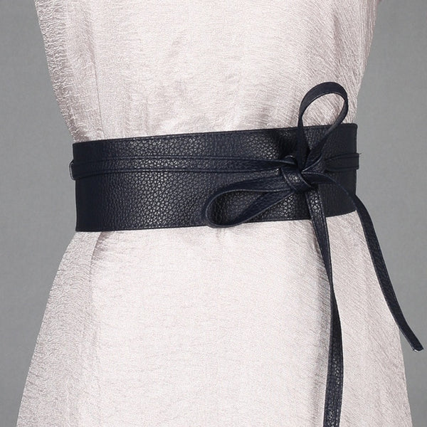 Spring Elegant Women Fashion Color Soft Faux Leather Wide Belt Self Tie Wrap Around Waist Band Dress Belt new