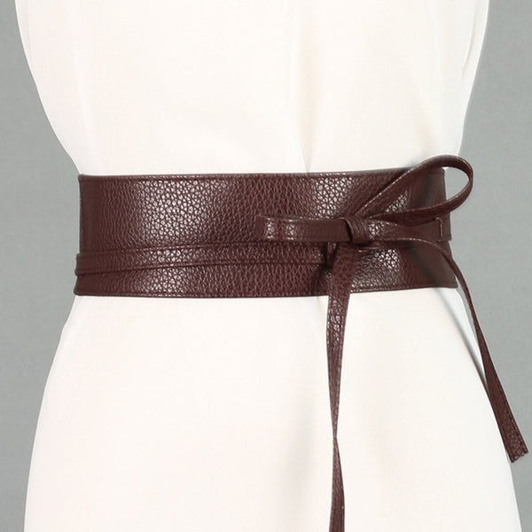 Spring Elegant Women Fashion Color Soft Faux Leather Wide Belt Self Tie Wrap Around Waist Band Dress Belt new