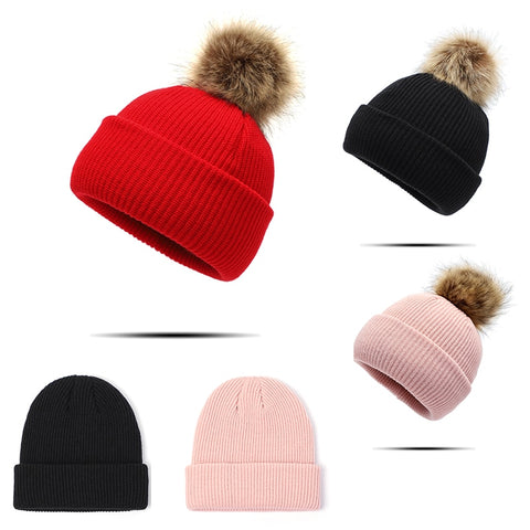 Beanie Hat Winter Women Pom Hat Mink Fur pom pom Bonnet Hiver Woolen Women's Winter Beanie Hats Female