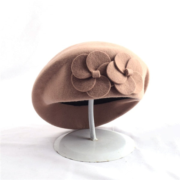 2019 Fashion Women Flowers Cashmere Berets Female Bonnet Caps Winter women's hats High quality wool Beret Lady Painter Hats Lady