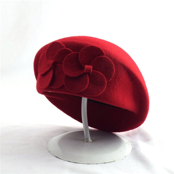 2019 Fashion Women Flowers Cashmere Berets Female Bonnet Caps Winter women's hats High quality wool Beret Lady Painter Hats Lady