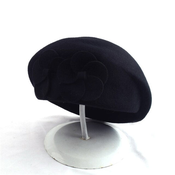 2019 Fashion Women Flowers Cashmere Berets Female Bonnet Caps Winter women's hats High quality wool Beret Lady Painter Hats Lady