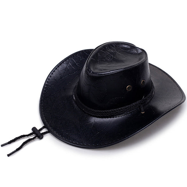 YOYOCORN  Pu leather men's American wind big western cowboy hat ladies knight hat outdoor visor unisex breathable cap