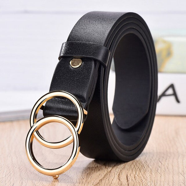 JIFANPAUL Genuine leather Women's alloy double ring buckle fashion adjustable belt retro punk ladies dress jeans student belts