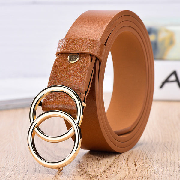 JIFANPAUL Genuine leather Women's alloy double ring buckle fashion adjustable belt retro punk ladies dress jeans student belts