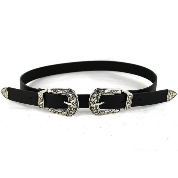 2019 Fashion Women Lady Boho Metal Leather Double Buckle Waist Belt Waistband high quality Belts for women female Leather Belt