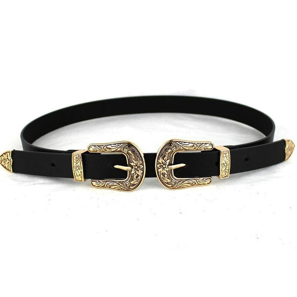 2019 Fashion Women Lady Boho Metal Leather Double Buckle Waist Belt Waistband high quality Belts for women female Leather Belt