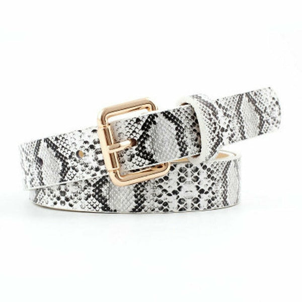 Womens Snake Printed Belt Lady Square Buckle Waistband Pants Girdle Charm Decor