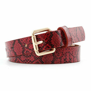 Womens Snake Printed Belt Lady Square Buckle Waistband Pants Girdle Charm Decor