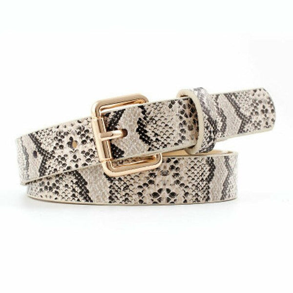 Womens Snake Printed Belt Lady Square Buckle Waistband Pants Girdle Charm Decor