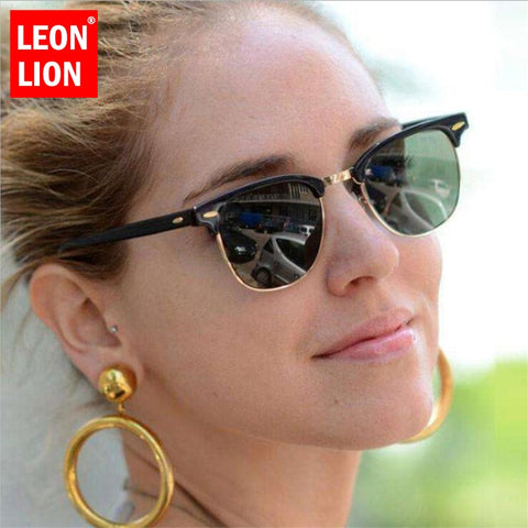 LEONLION Half Metal Sunglasses Men Women Brand Designer Glasses Mirror Sun Glasses Fashion Gafas Oculos De Sol Classic