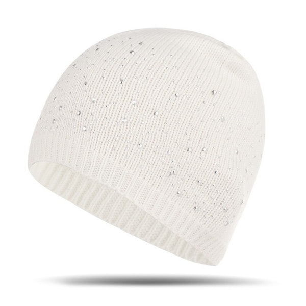 Diamond Dot Beanie Women's Beanies 2019 New Winter Spring Women Hat Snow White Hats Fashion Ladies Cap Elastic Girls Beanie