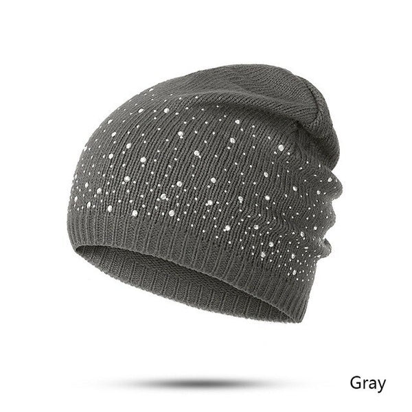 Diamond Dot Beanie Women's Beanies 2019 New Winter Spring Women Hat Snow White Hats Fashion Ladies Cap Elastic Girls Beanie