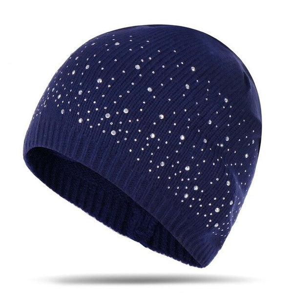 Diamond Dot Beanie Women's Beanies 2019 New Winter Spring Women Hat Snow White Hats Fashion Ladies Cap Elastic Girls Beanie