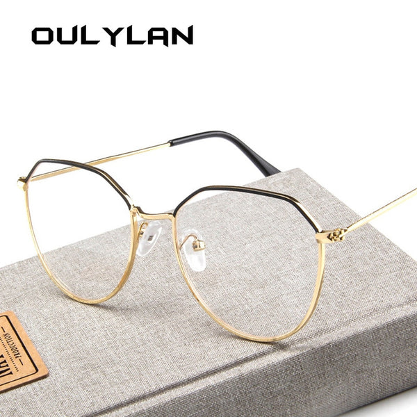 Oulylan Polygon Glasses Frame Women Men Vintage Clear Lens Myopia Eyeglasses Frames Female Transparent Optical Spectacles Gold