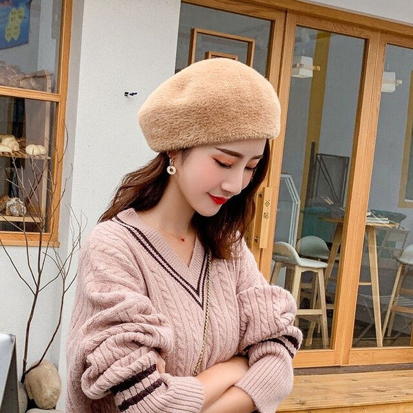 2019 New Winter Autumn Women's Wool Elegant Beret Hat For Girl Knitted Hat Warm Painter Hat Solid Fashion Female Boina 11.11