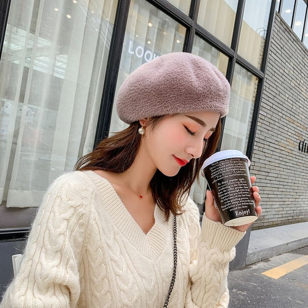 2019 New Winter Autumn Women's Wool Elegant Beret Hat For Girl Knitted Hat Warm Painter Hat Solid Fashion Female Boina 11.11