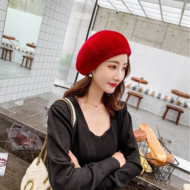 2019 New Winter Autumn Women's Wool Elegant Beret Hat For Girl Knitted Hat Warm Painter Hat Solid Fashion Female Boina 11.11