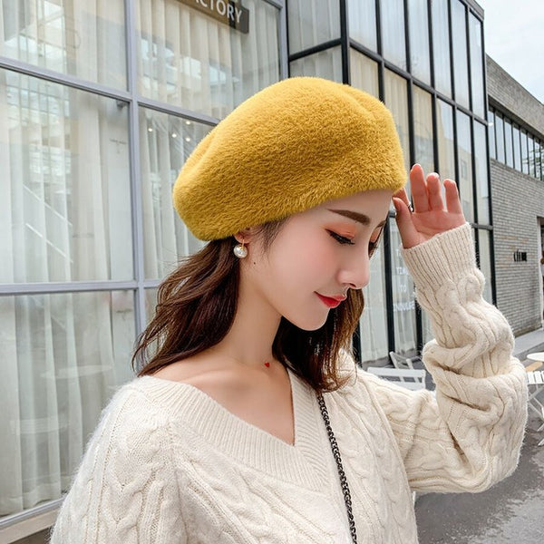 2019 New Winter Autumn Women's Wool Elegant Beret Hat For Girl Knitted Hat Warm Painter Hat Solid Fashion Female Boina 11.11