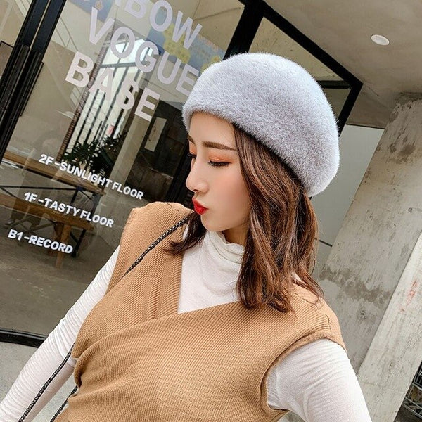 2019 New Winter Autumn Women's Wool Elegant Beret Hat For Girl Knitted Hat Warm Painter Hat Solid Fashion Female Boina 11.11