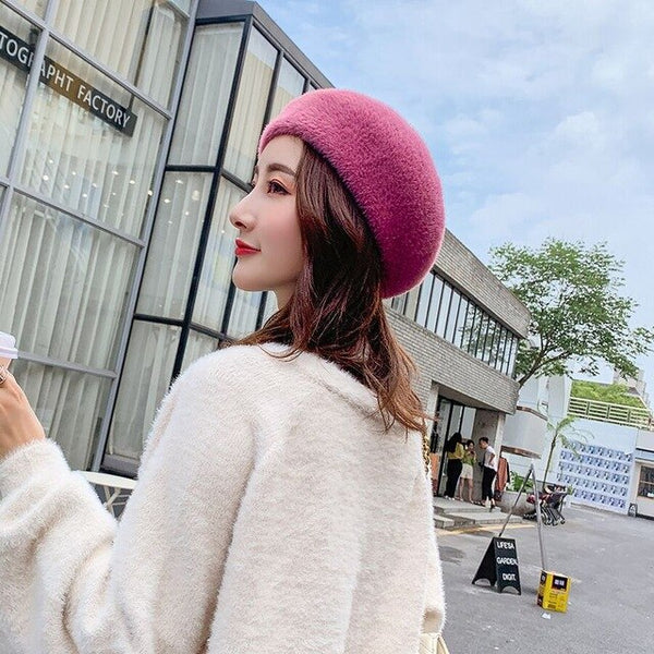 2019 New Winter Autumn Women's Wool Elegant Beret Hat For Girl Knitted Hat Warm Painter Hat Solid Fashion Female Boina 11.11