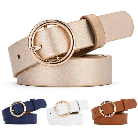 New Women Ladies Girls Fashion Chic Metal Leather Round Buckle Solid Waist Belt Waistband For Women