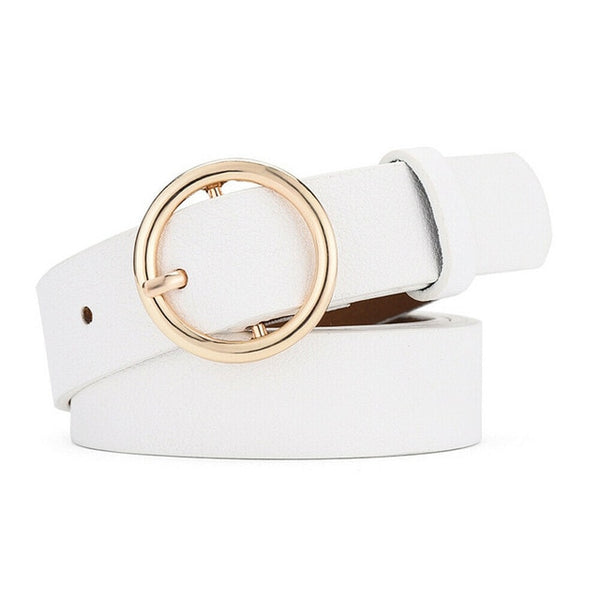 New Women Ladies Girls Fashion Chic Metal Leather Round Buckle Solid Waist Belt Waistband For Women