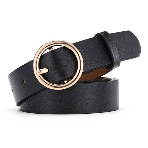 New Women Ladies Girls Fashion Chic Metal Leather Round Buckle Solid Waist Belt Waistband For Women