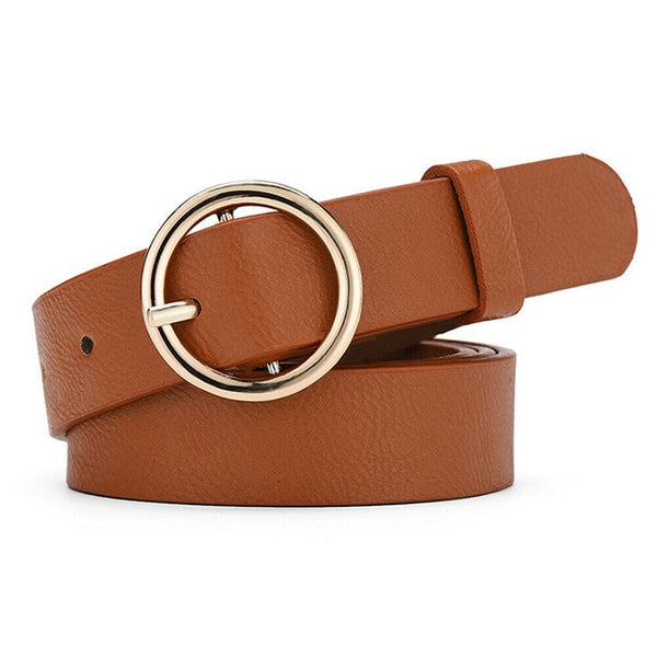 New Women Ladies Girls Fashion Chic Metal Leather Round Buckle Solid Waist Belt Waistband For Women