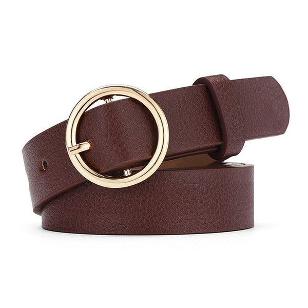 New Women Ladies Girls Fashion Chic Metal Leather Round Buckle Solid Waist Belt Waistband For Women