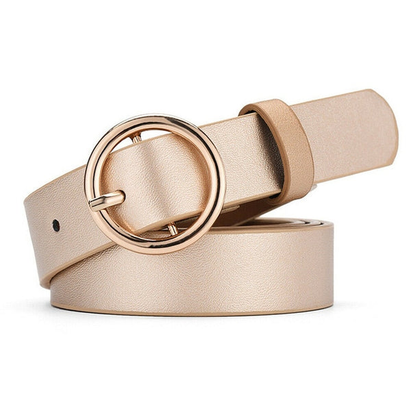 New Women Ladies Girls Fashion Chic Metal Leather Round Buckle Solid Waist Belt Waistband For Women