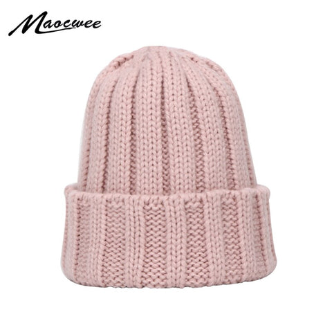 New Fashion Knitted Beanie Hat Women's Outdoor Girls Hedging Hat Autumn And Winter Warm Beanie Candy Solid Color Women Thick Cap