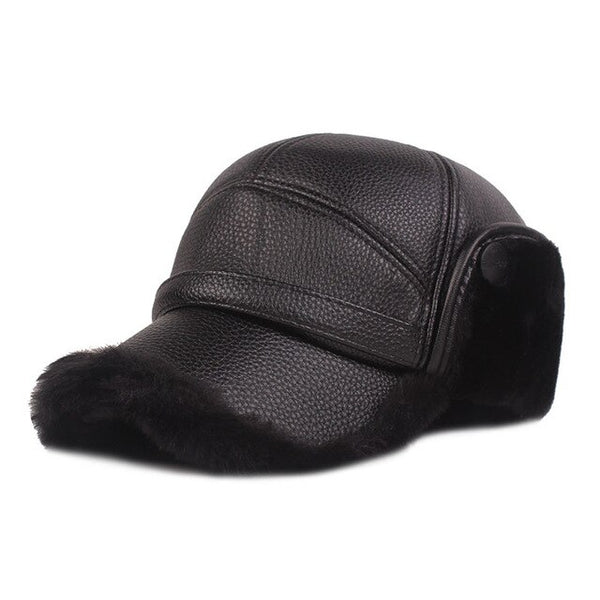 Fibonacci 2019 New Classic men's winter hat warm ear protection plus velvet thick middle aged elderly leather baseball cap