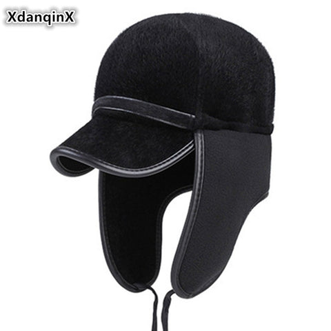 XdanqinX Autumn Winter Men's Earmuffs Hat Middle-aged Warm Baseball Caps With Ears Thicker Velvet Cold-proof Ski Cap Dad Fur Hat