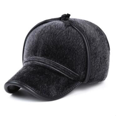 XdanqinX Autumn Winter Men's Earmuffs Hat Middle-aged Warm Baseball Caps With Ears Thicker Velvet Cold-proof Ski Cap Dad Fur Hat