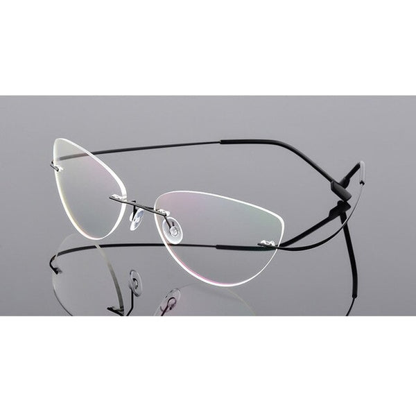 SEEMFLY Cat Eye Frameless Glasses Frame Women Men Rimless Eyeglasses Female Male Anti Blue Light Eyewear Unisex Metal Spectacles