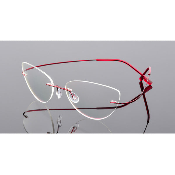 SEEMFLY Cat Eye Frameless Glasses Frame Women Men Rimless Eyeglasses Female Male Anti Blue Light Eyewear Unisex Metal Spectacles