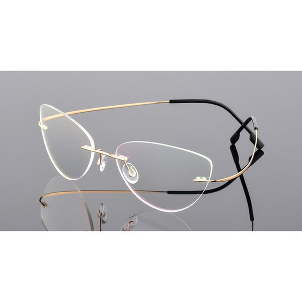 SEEMFLY Cat Eye Frameless Glasses Frame Women Men Rimless Eyeglasses Female Male Anti Blue Light Eyewear Unisex Metal Spectacles