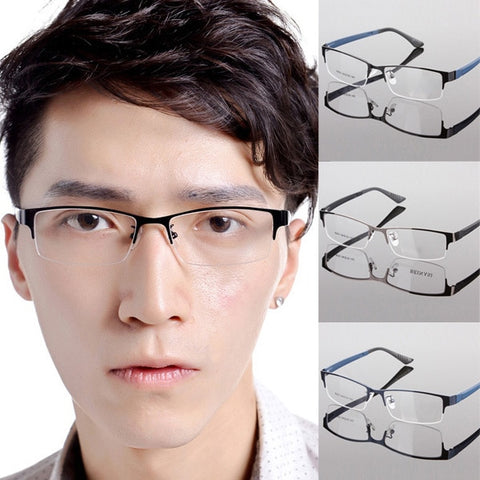 Durable Mens Eyewear Metal Frame Half Rim Designer Clear Lens