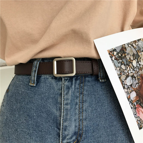 Square Buckle Women Belt Simple Vintage Students Waistband Adjust Fashion Casual No-hole Cummerbunds