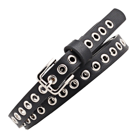 New Belt With Holes Woman Belt With Many Hole Korean Female Harajuku 2019 Womans Faux Red Black Leather Belt