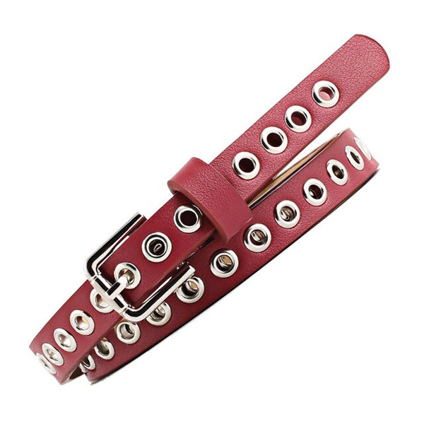 New Belt With Holes Woman Belt With Many Hole Korean Female Harajuku 2019 Womans Faux Red Black Leather Belt