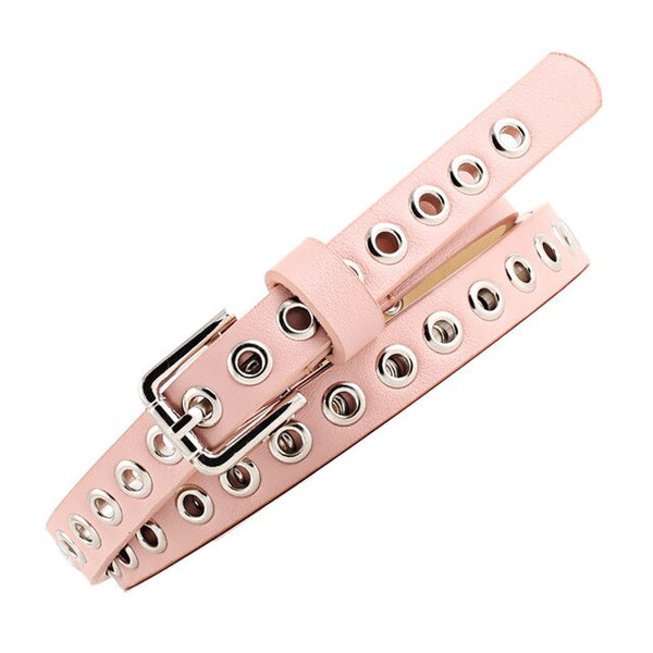 New Belt With Holes Woman Belt With Many Hole Korean Female Harajuku 2019 Womans Faux Red Black Leather Belt